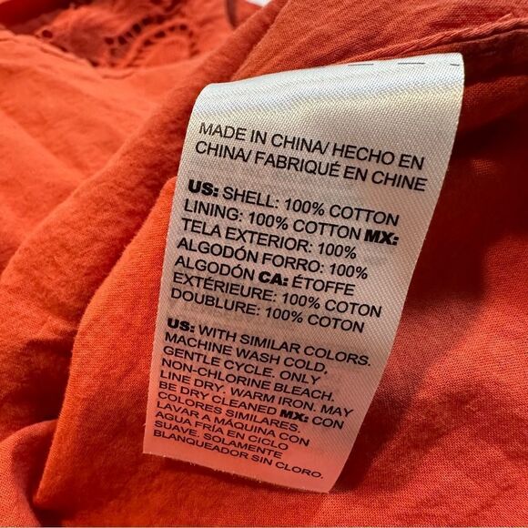 Chico’s Orange Button Up Shirt Lace Accent Bell Sleeve Size 0 US Size 4/6 - Picture 10 of 13